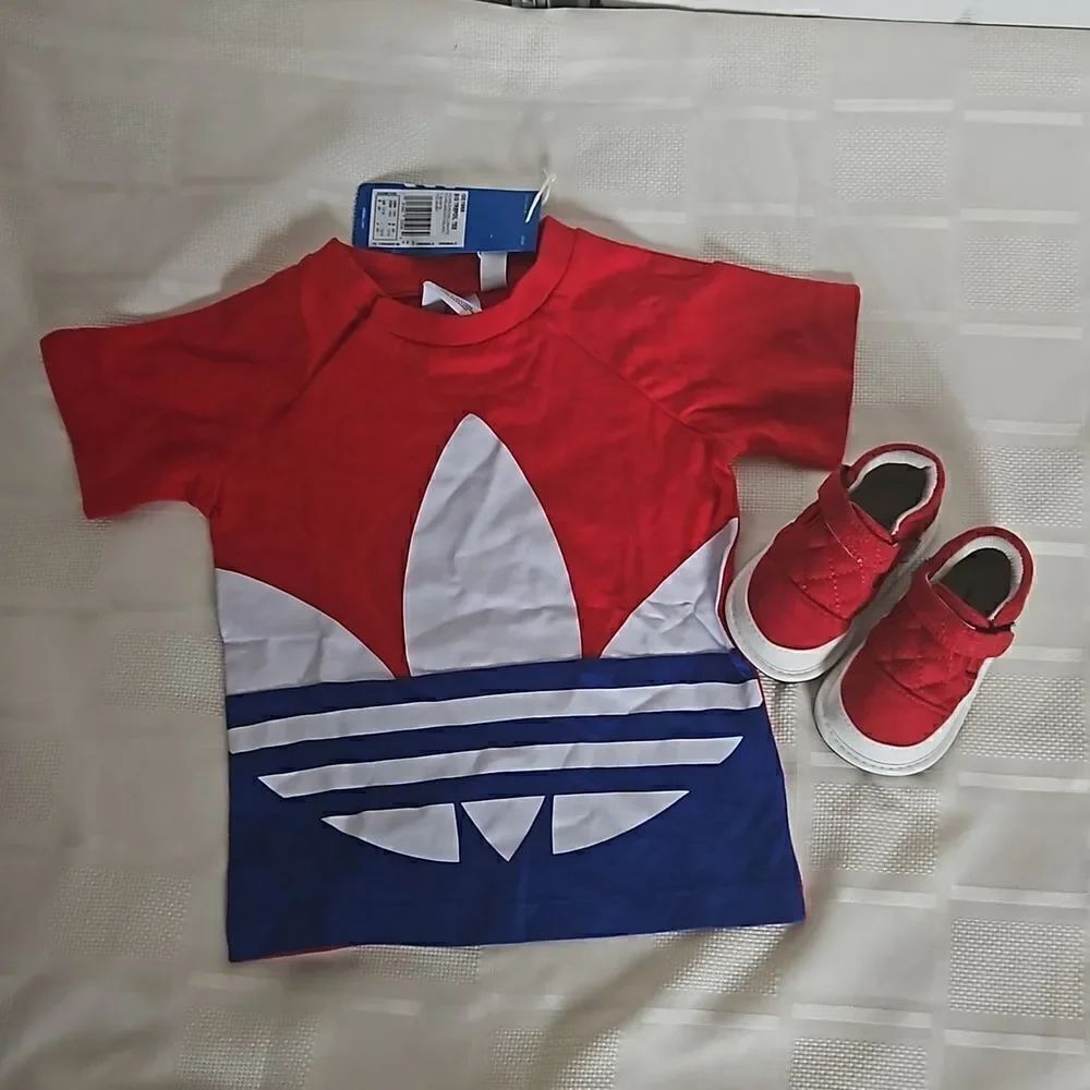 Adidas & Jack And Lily Boy's Toddler T-shirt & Sneaker 12-18 Months Red/ Blue